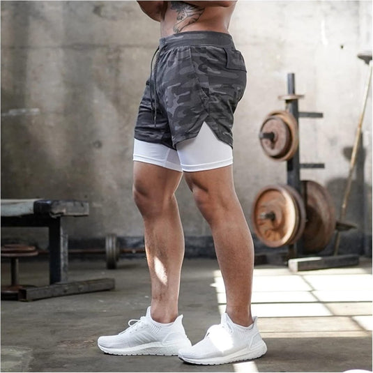 Shorts heren 2-in-1 trainingsshorts zomer korte broek sneldrogende hardloopshort sportbroek met zakken compressieshort - happygetfit.com