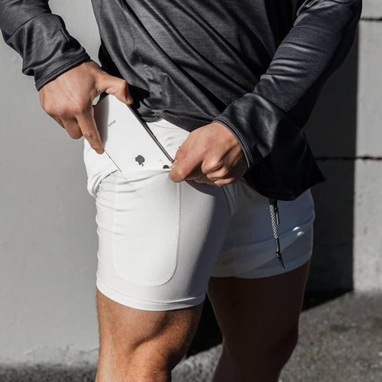 Shorts heren 2-in-1 trainingsshorts zomer korte broek sneldrogende hardloopshort sportbroek met zakken compressieshort - happygetfit.com