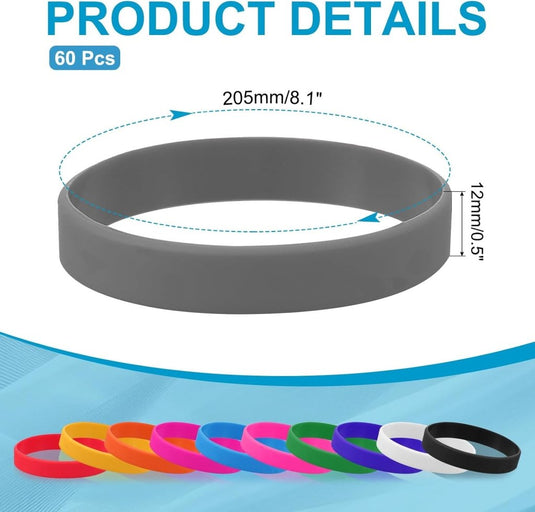 Siliconen sport polsbandjes 205x12 mm (60 stuks) - Elastische rubberen armbanden - Event & sportpolsbandjes - happygetfit.com
