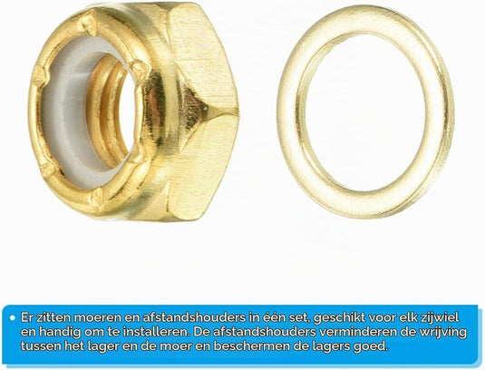 Skateboard borgmoeren set 5/16 inch goud – asmoeren washers en spacers – longboard accessoires - happygetfit.com