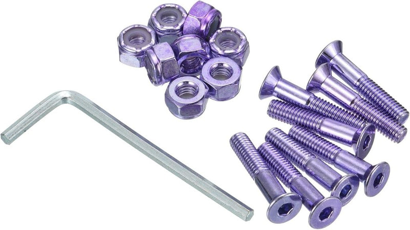 Laad afbeelding in Galerijviewer, Skateboard hardware set 1 inch met schroeven moeren en inbussleutel paars – montagebouten – skate accessoires - happygetfit.com
