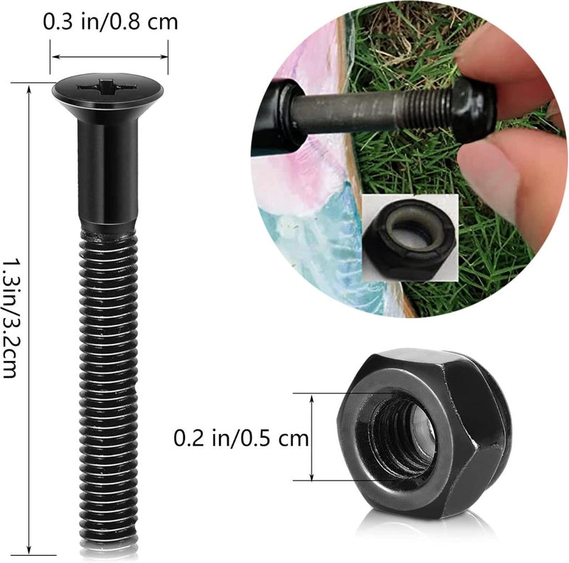 Load image into Gallery viewer, Skateboard schroeven met moeren en sleutel 8 stuks zwart – truck montagebouten – skate accessoires - happygetfit.com
