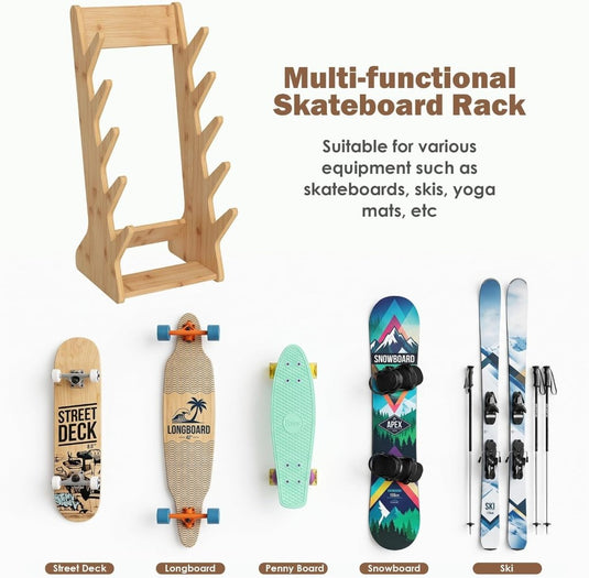 Skateboard vloerrek van hout met 5 vakken – vrijstaande boardhouder – skateboard opbergrek - happygetfit.com