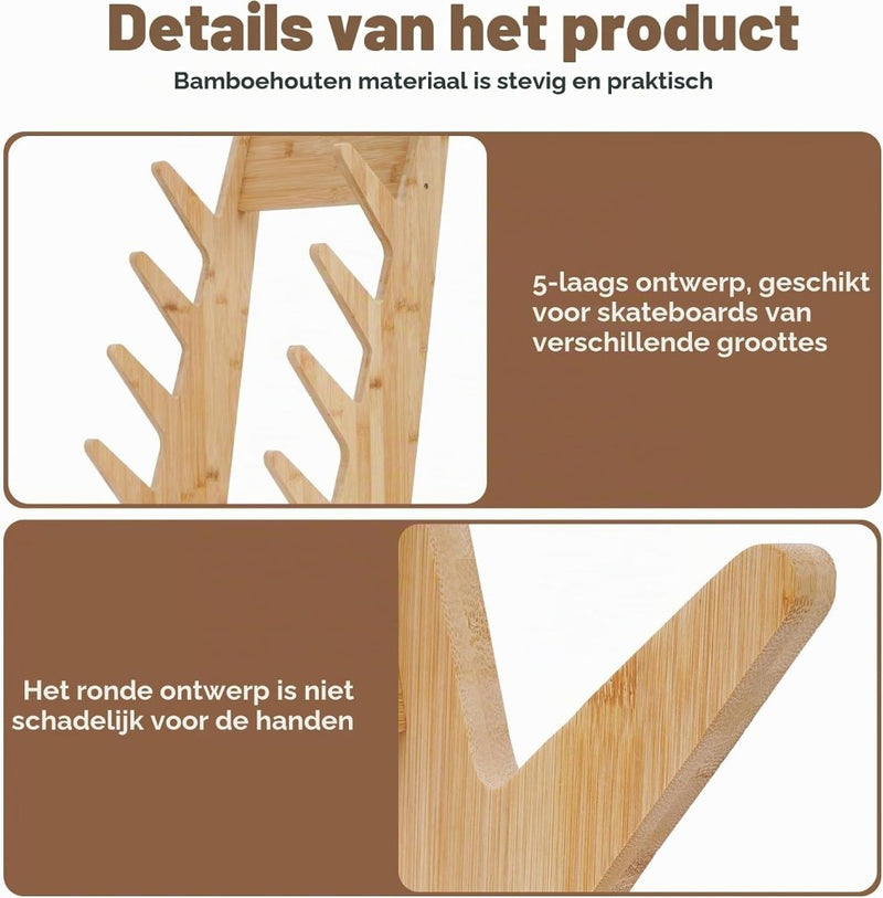 Load image into Gallery viewer, Skateboard vloerrek van hout met 5 vakken – vrijstaande boardhouder – skateboard opbergrek - happygetfit.com
