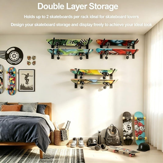 Skateboard wandhouder horizontaal zwart - happygetfit.com
