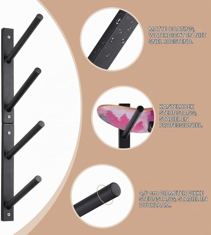 Laad afbeelding in Galerijviewer, Skateboard wandrek 8 niveaus van staal zwart – wandhouder voor skateboard longboard en snowboard - happygetfit.com
