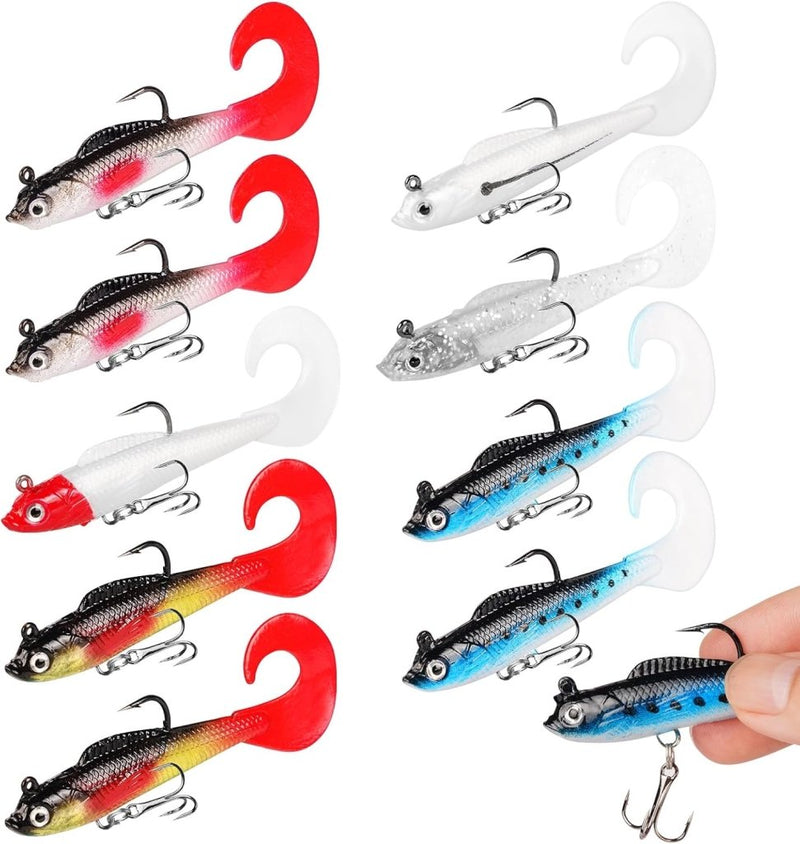Bild im Galerie-Viewer laden, Softbait kunstaas 9 stuks van flexibel PVC met bewegende staart en scherpe dreggen – swimbaits – roofvislokmiddelen - happygetfit.com
