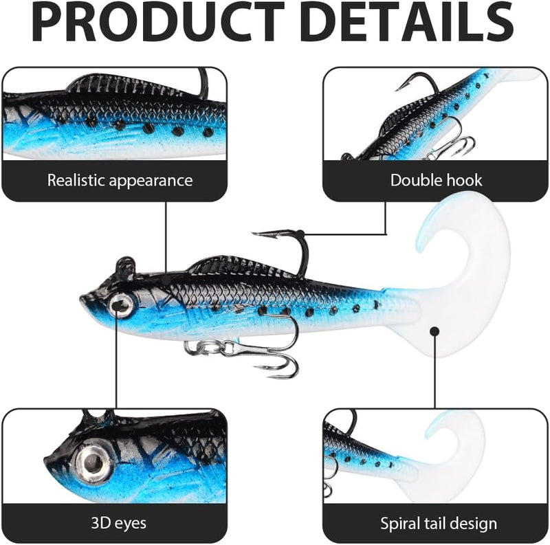 Bild im Galerie-Viewer laden, Softbait kunstaas 9 stuks van flexibel PVC met bewegende staart en scherpe dreggen – swimbaits – roofvislokmiddelen - happygetfit.com
