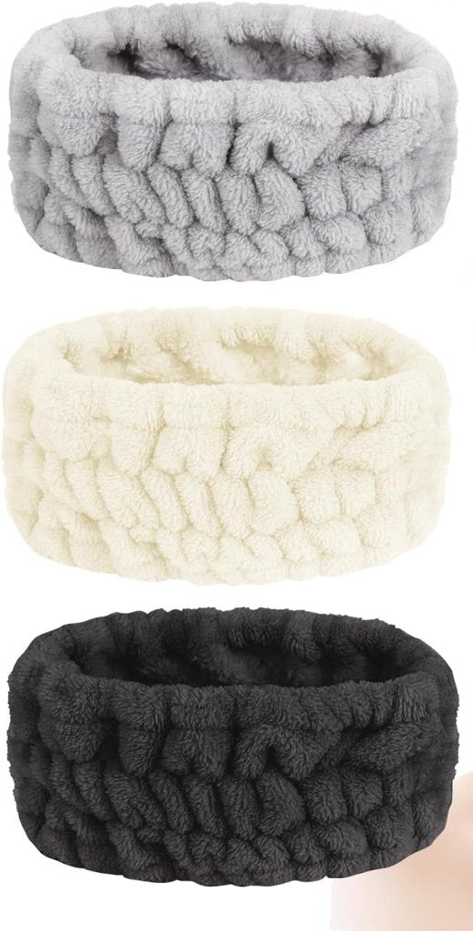 Laad afbeelding in Galerijviewer, Spa hoofdbanden 3 stuks van zacht elastisch koraalfleece 7,5 cm breed voor gezichtsverzorging en yoga – haarbanden – make-upbanden - happygetfit.com
