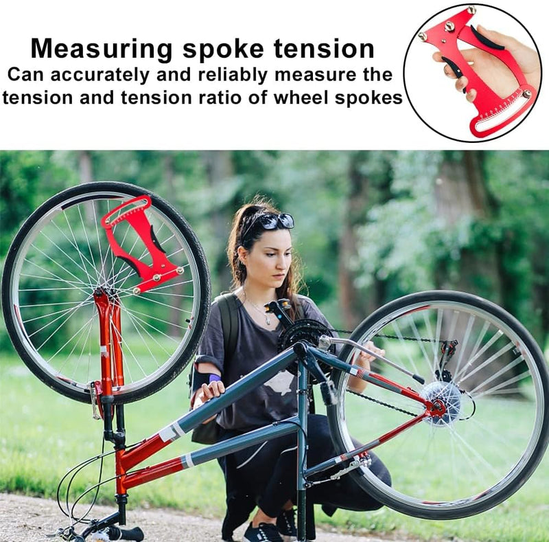 Load image into Gallery viewer, spaakspanningmeter, fietsspaken tensiemeter kalibratiegereedschap fietsreparatiegereedschap met 2 spaaksleutels precies voor fietsbandspaken fabricage of correctie (Rood) - happygetfit.com

