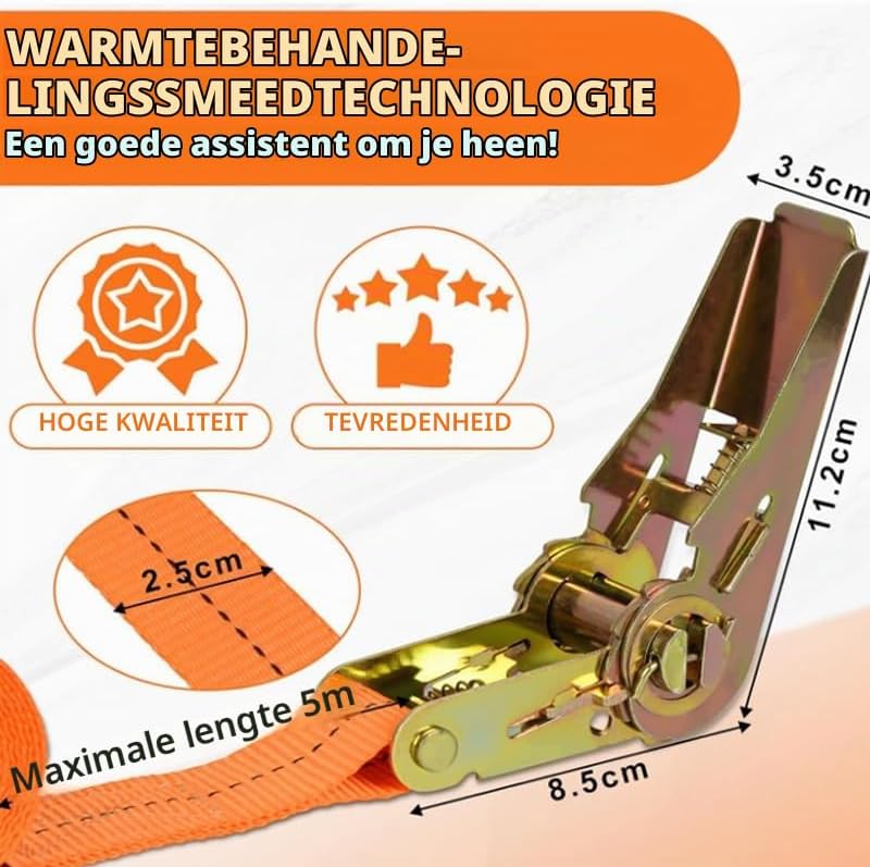 Charger l’image dans la visionneuse de galerie, Spanbanden 4 stuks 5 meter met ratel en stalen haken voor ladingzekering – sjorbanden – transportbanden - happygetfit.com
