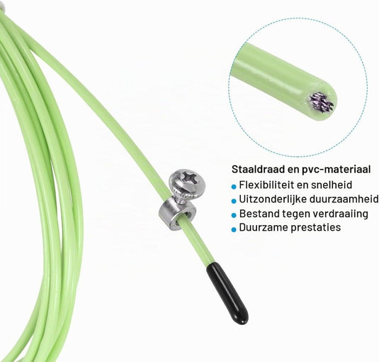 Speed jump rope vervangingskabel 3 meter x 2,5 mm lichtgroen – springtouw kabel – fitness accessoires - happygetfit.com