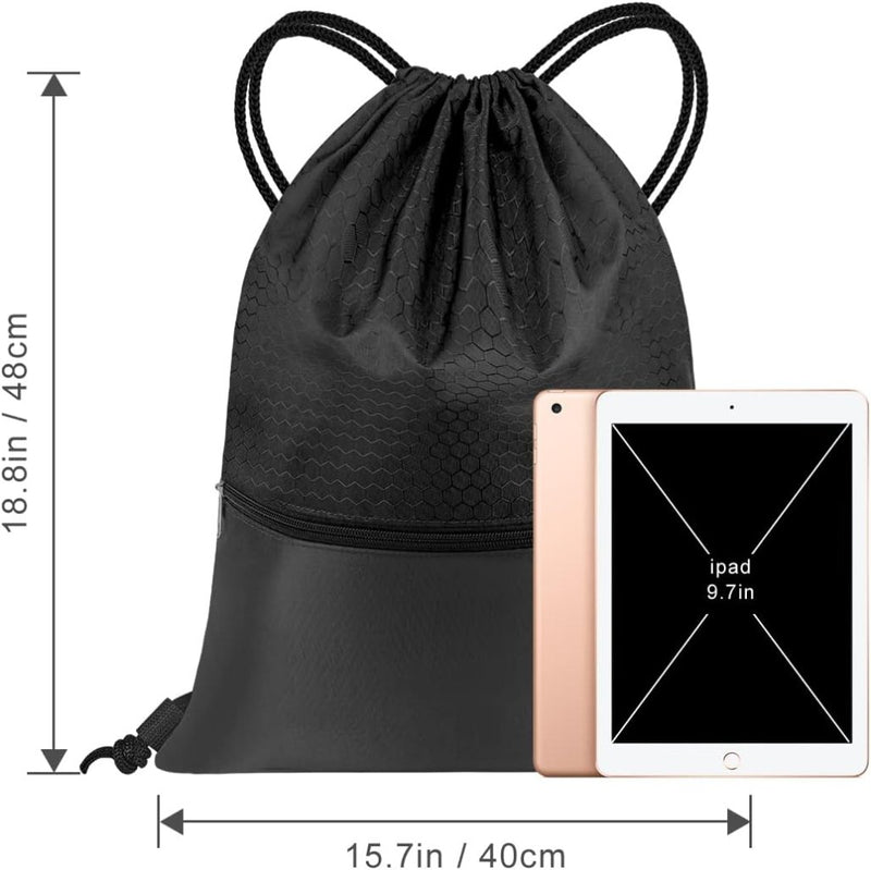 Laad afbeelding in Galerijviewer, Sport rugzak met trekkoord 41 x 33,5 cm van slijtvast Oxford met gaasvak en hoofdtelefoonopening – zwemtas – gymrugzak - happygetfit.com
