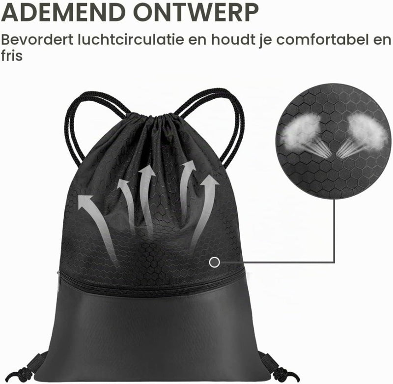Laad afbeelding in Galerijviewer, Sport rugzak met trekkoord 41 x 33,5 cm van slijtvast Oxford met gaasvak en hoofdtelefoonopening – zwemtas – gymrugzak - happygetfit.com
