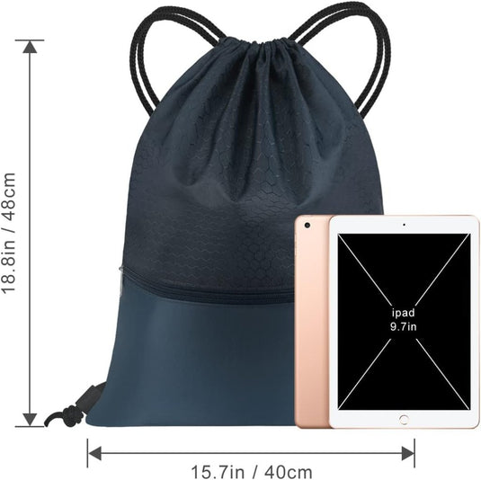 Sport rugzak met trekkoord 41 x 33,5 cm van slijtvast Oxford met gaasvak en hoofdtelefoonopening – zwemtas – gymrugzak - happygetfit.com