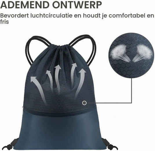 Sport rugzak met trekkoord 41 x 33,5 cm van slijtvast Oxford met gaasvak en hoofdtelefoonopening – zwemtas – gymrugzak - happygetfit.com