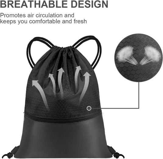 Sport rugzak met trekkoord 41 x 33,5 cm van slijtvast Oxford met gaasvak en hoofdtelefoonopening – zwemtas – gymrugzak - happygetfit.com