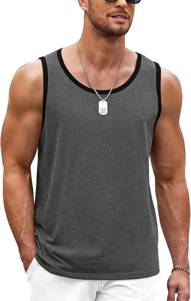 Chargez l'image dans la visionneuse de la galerie, Sportieve tanktop heren van polyester en katoen met ronde hals en brede armsgaten – fitness tanktop – bodybuilding kleding - happygetfit.com
