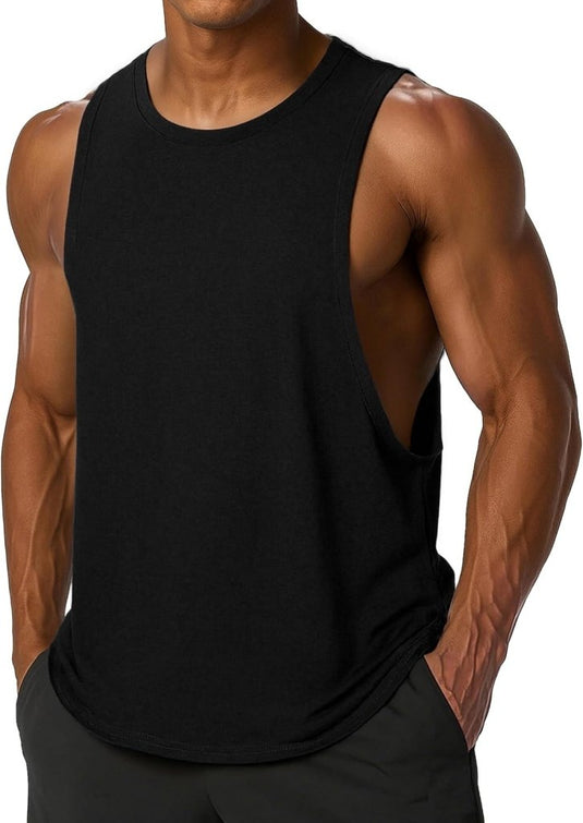 Sportieve tanktop heren van polyester en katoen met ronde hals en brede armsgaten – fitness tanktop – bodybuilding kleding - happygetfit.com