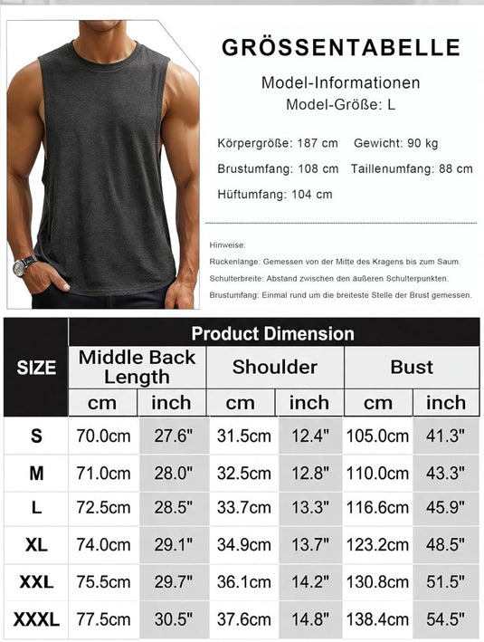 Sportieve tanktop heren van polyester en katoen met ronde hals en brede armsgaten – fitness tanktop – bodybuilding kleding - happygetfit.com