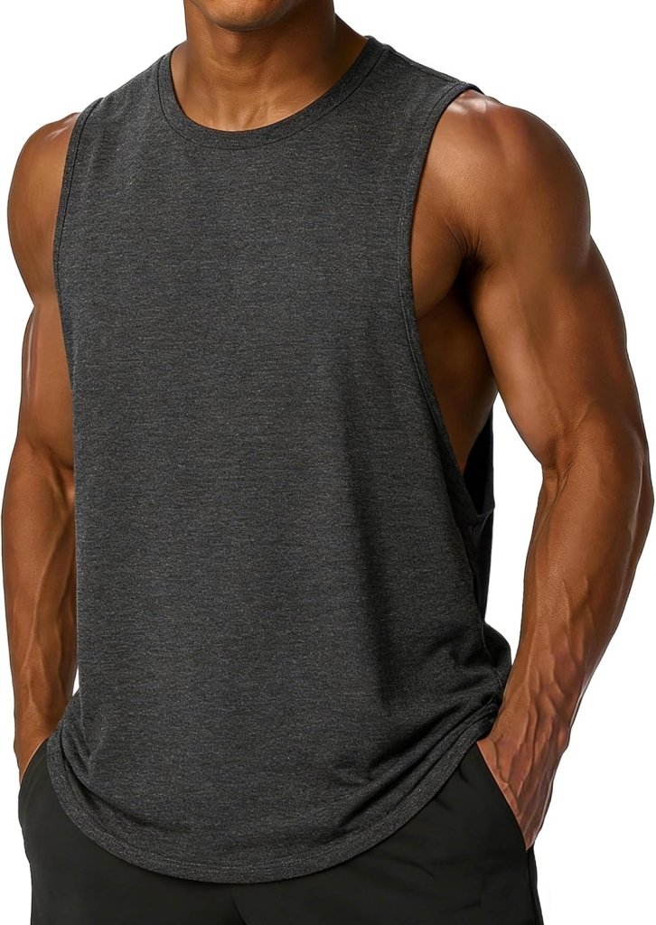 Chargez l'image dans la visionneuse de la galerie, Sportieve tanktop heren van polyester en katoen met ronde hals en brede armsgaten – fitness tanktop – bodybuilding kleding - happygetfit.com
