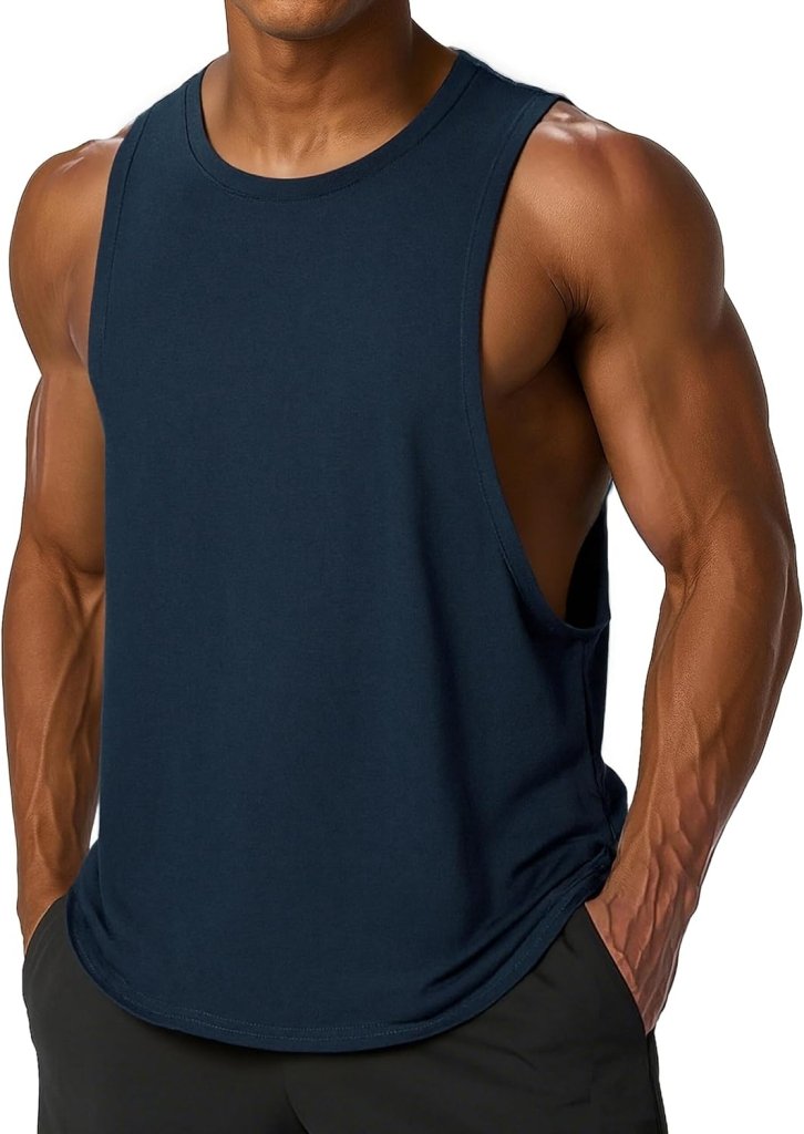 Chargez l'image dans la visionneuse de la galerie, Sportieve tanktop heren van polyester en katoen met ronde hals en brede armsgaten – fitness tanktop – bodybuilding kleding - happygetfit.com
