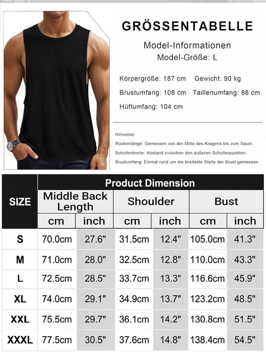 Sportieve tanktop heren van polyester en katoen met ronde hals en brede armsgaten – fitness tanktop – bodybuilding kleding - happygetfit.com