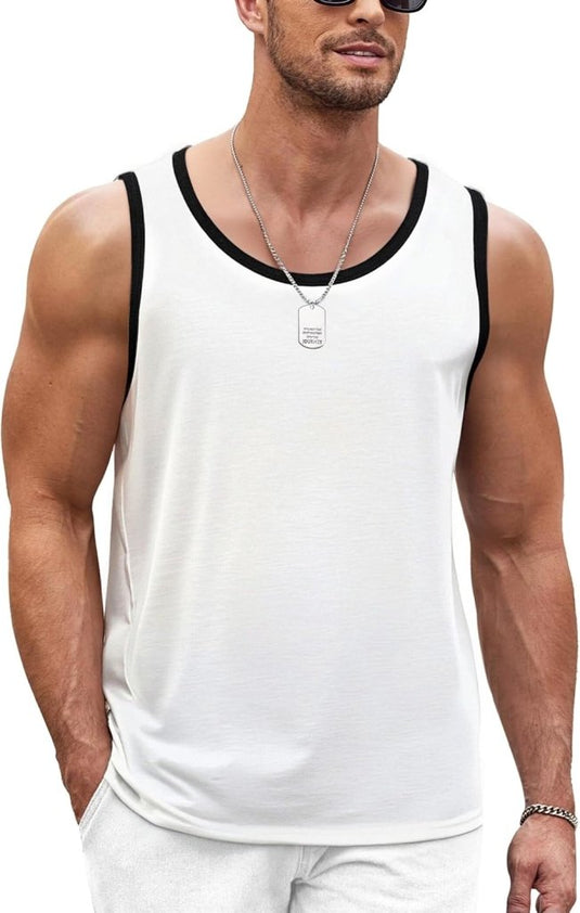 Sportieve tanktop heren van polyester en katoen met ronde hals en brede armsgaten – fitness tanktop – bodybuilding kleding - happygetfit.com
