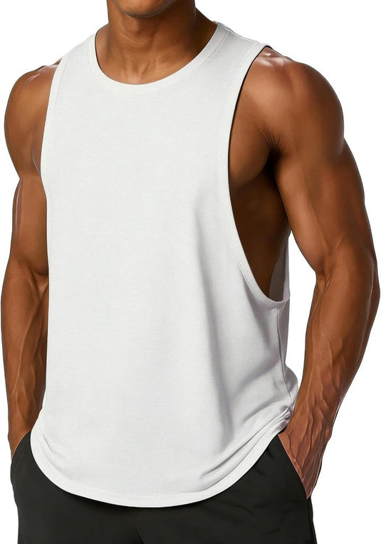 Sportieve tanktop heren van polyester en katoen met ronde hals en brede armsgaten – fitness tanktop – bodybuilding kleding - happygetfit.com