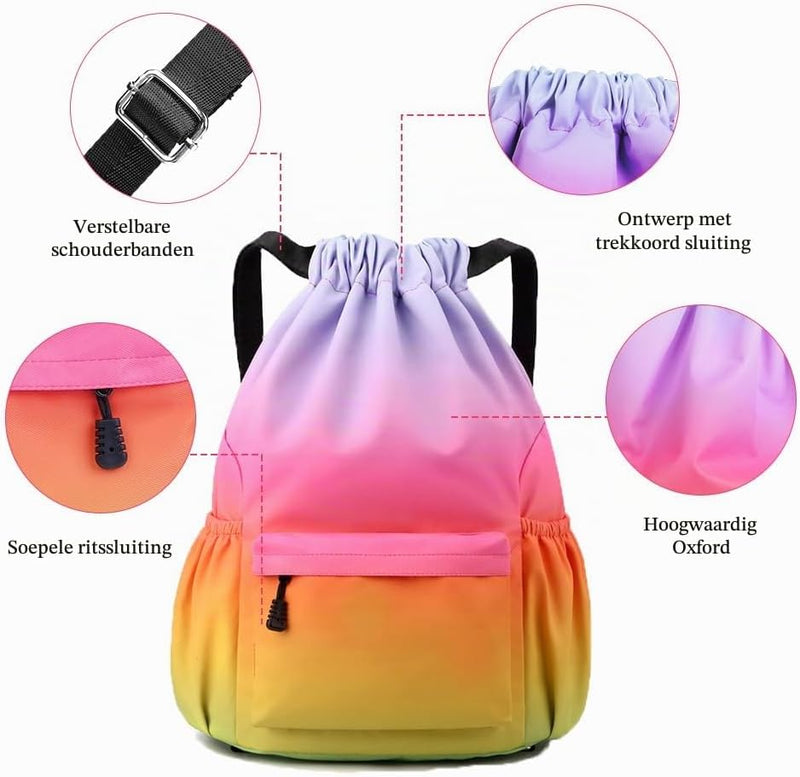 Laad afbeelding in Galerijviewer, Sportrugzak met trekkoord 20 liter met waterbestendige vakken en verstelbare schouderbanden voor zwemmen en fitness – gymtas – zwemrugzak - happygetfit.com
