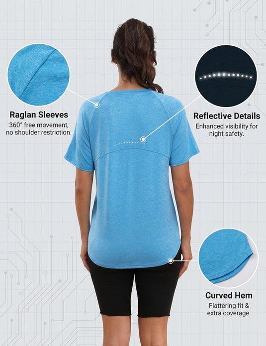 Sportshirt dames met ronde hals en raglanmouwen van sneldrogende stretchstof – hardloopshirt – trainingskleding - happygetfit.com