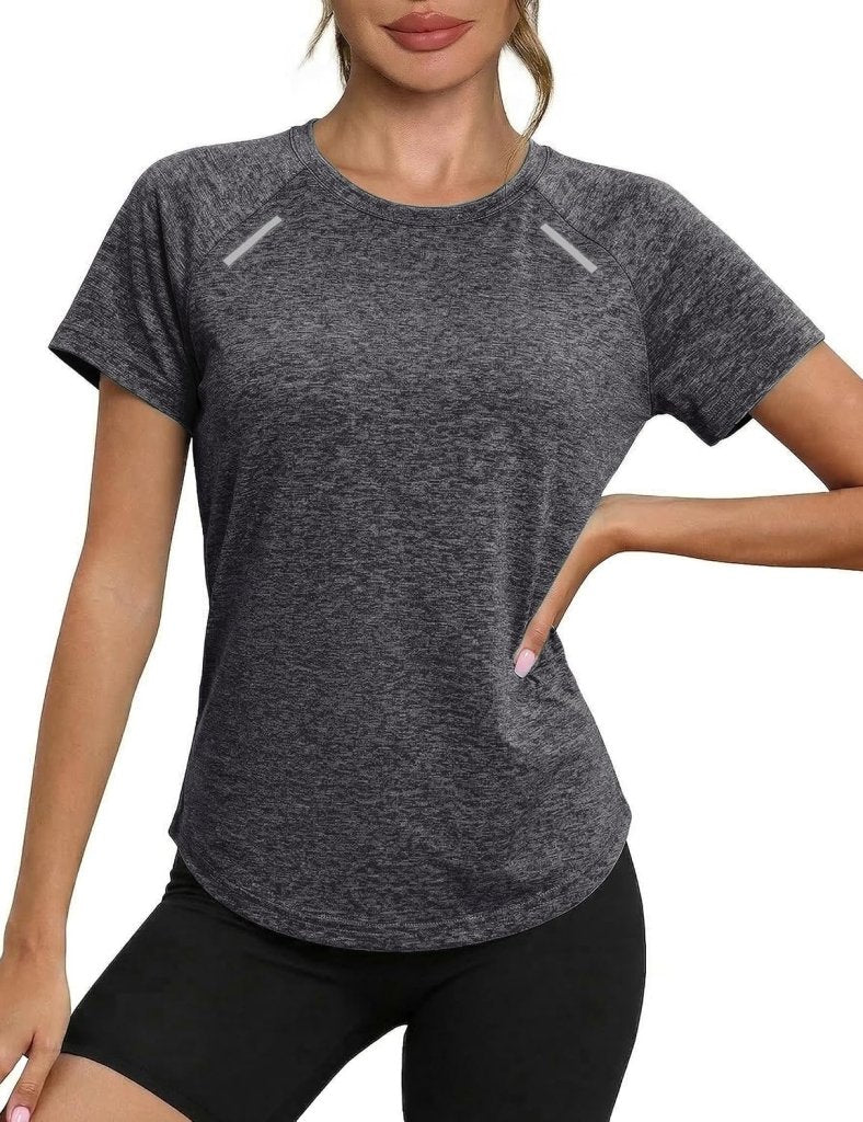 Load image into Gallery viewer, Sportshirt dames met ronde hals en raglanmouwen van sneldrogende stretchstof – hardloopshirt – trainingskleding - happygetfit.com
