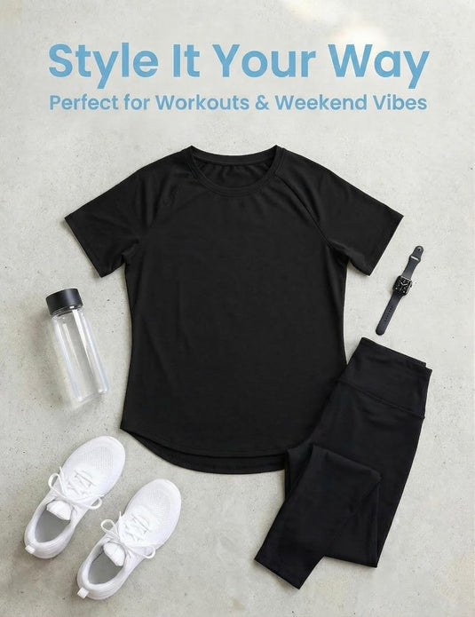 Sportshirt dames met ronde hals en raglanmouwen van sneldrogende stretchstof – hardloopshirt – trainingskleding - happygetfit.com