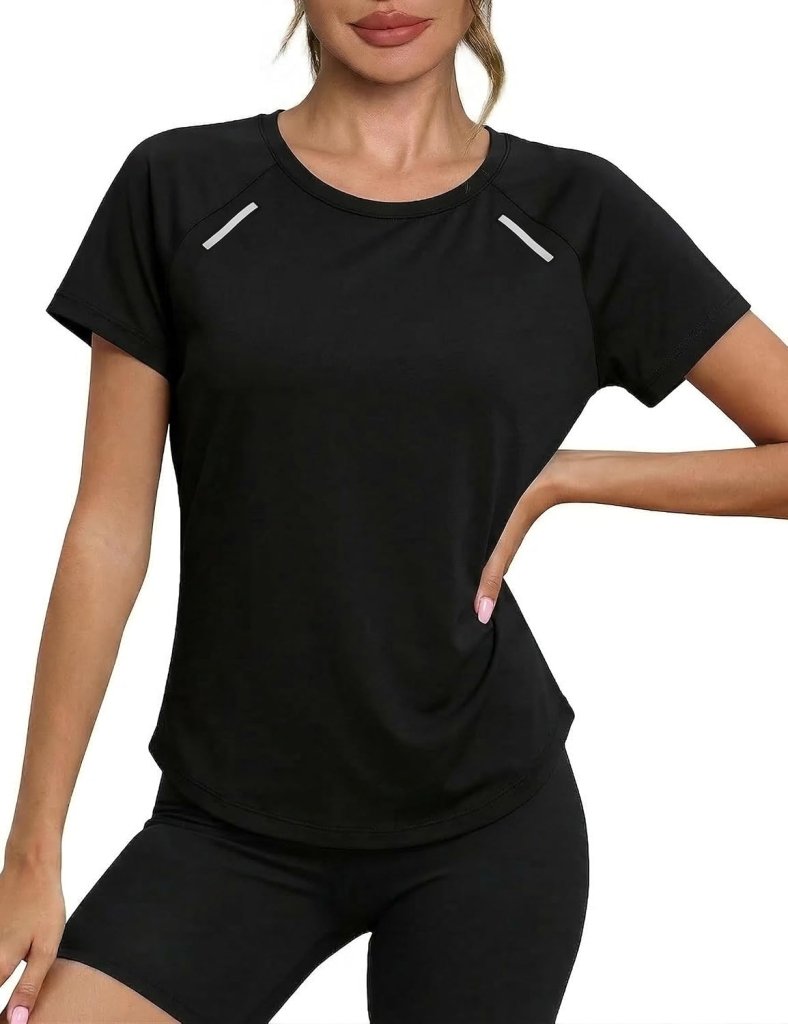 Load image into Gallery viewer, Sportshirt dames met ronde hals en raglanmouwen van sneldrogende stretchstof – hardloopshirt – trainingskleding - happygetfit.com
