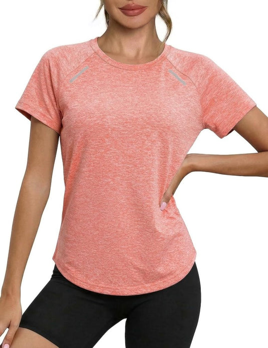 Sportshirt dames met ronde hals en raglanmouwen van sneldrogende stretchstof – hardloopshirt – trainingskleding - happygetfit.com