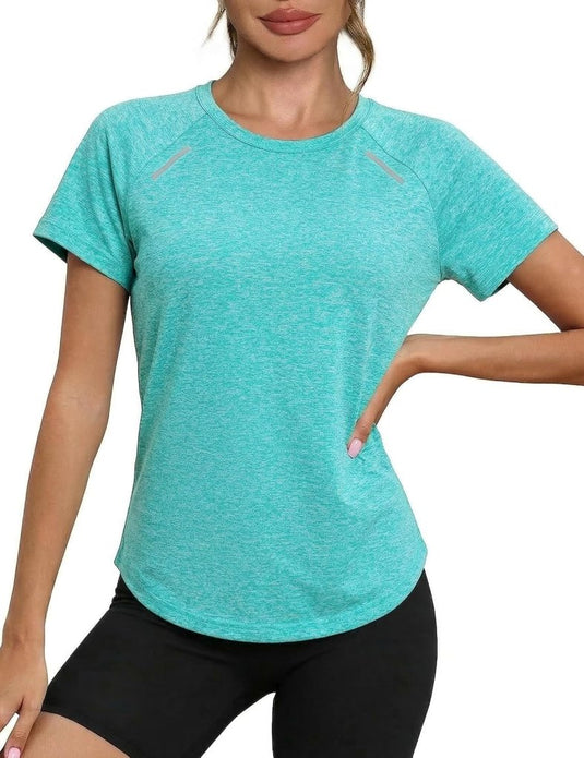 Sportshirt dames met ronde hals en raglanmouwen van sneldrogende stretchstof – hardloopshirt – trainingskleding - happygetfit.com