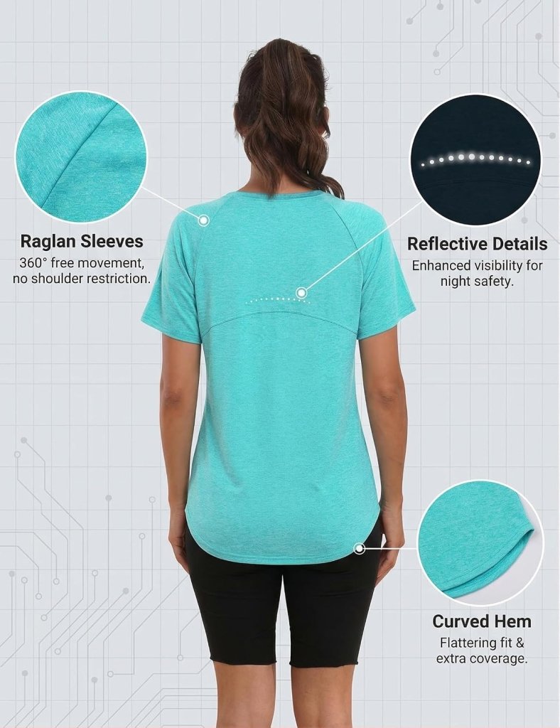 Load image into Gallery viewer, Sportshirt dames met ronde hals en raglanmouwen van sneldrogende stretchstof – hardloopshirt – trainingskleding - happygetfit.com
