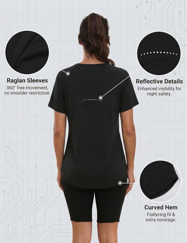 Load image into Gallery viewer, Sportshirt dames met ronde hals en raglanmouwen van sneldrogende stretchstof – hardloopshirt – trainingskleding - happygetfit.com
