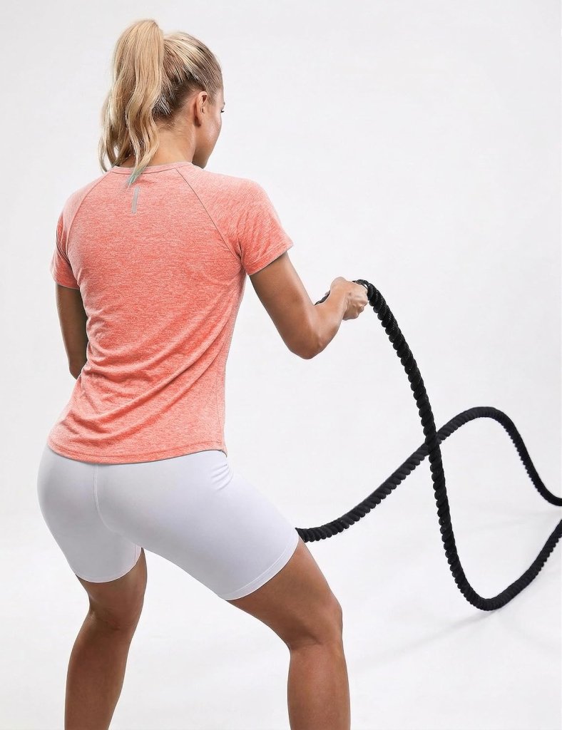 Load image into Gallery viewer, Sportshirt dames met ronde hals en raglanmouwen van sneldrogende stretchstof – hardloopshirt – trainingskleding - happygetfit.com
