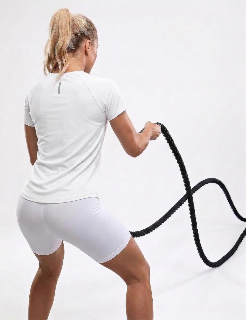 Load image into Gallery viewer, Sportshirt dames met ronde hals en raglanmouwen van sneldrogende stretchstof – hardloopshirt – trainingskleding - happygetfit.com

