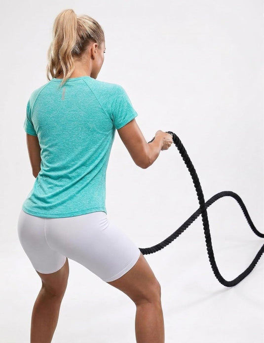 Sportshirt dames met ronde hals en raglanmouwen van sneldrogende stretchstof – hardloopshirt – trainingskleding - happygetfit.com
