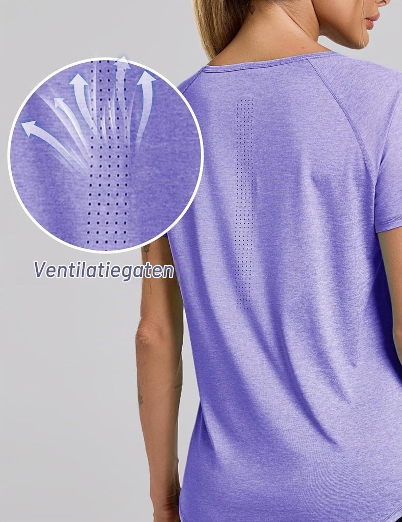 Laden Sie das Bild in Galerie -Viewer, Sportshirt dames met V-hals en korte mouwen van ademende sneldrogende stof – fitnessshirt – yogakleding - happygetfit.com
