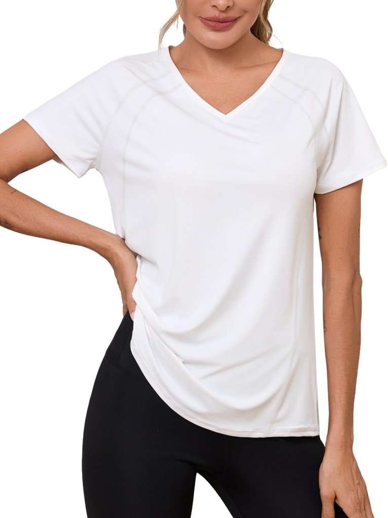 Laden Sie das Bild in Galerie -Viewer, Sportshirt dames met V-hals en korte mouwen van ademende sneldrogende stof – fitnessshirt – yogakleding - happygetfit.com
