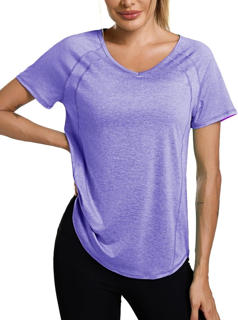 Laden Sie das Bild in Galerie -Viewer, Sportshirt dames met V-hals en korte mouwen van ademende sneldrogende stof – fitnessshirt – yogakleding - happygetfit.com
