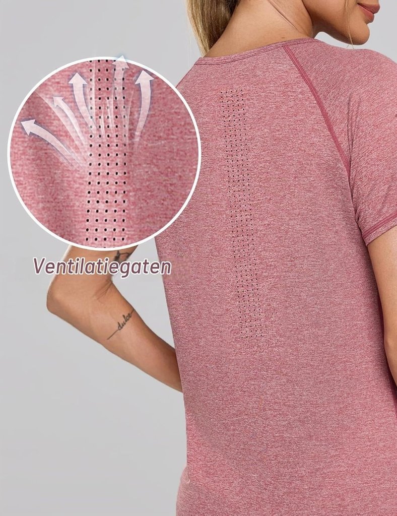 Laden Sie das Bild in Galerie -Viewer, Sportshirt dames met V-hals en korte mouwen van ademende sneldrogende stof – fitnessshirt – yogakleding - happygetfit.com

