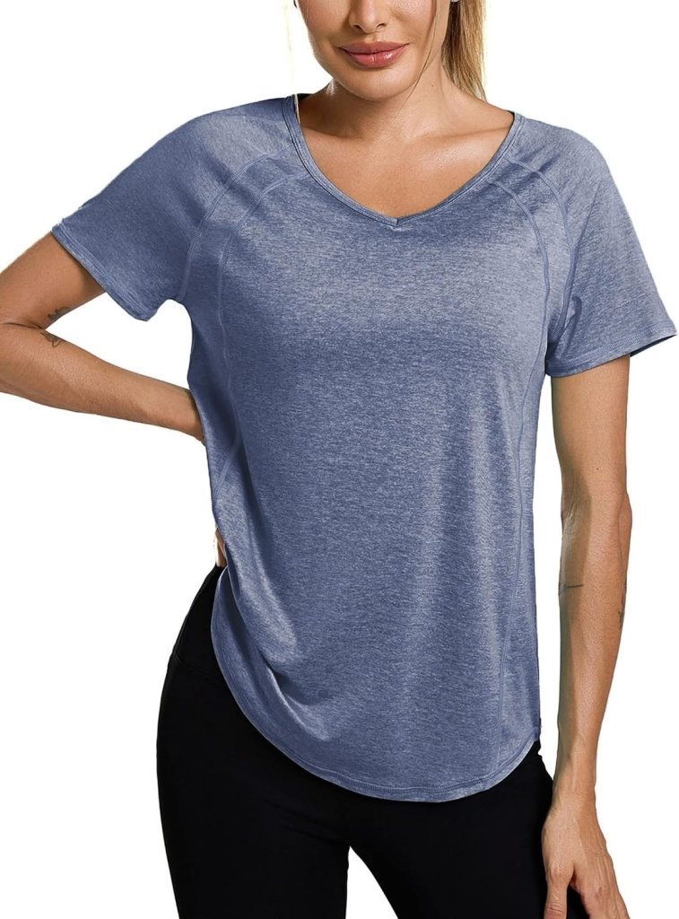 Laden Sie das Bild in Galerie -Viewer, Sportshirt dames met V-hals en korte mouwen van ademende sneldrogende stof – fitnessshirt – yogakleding - happygetfit.com
