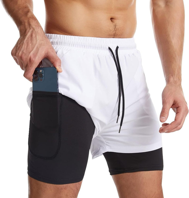 Laden Sie das Bild in Galerie -Viewer, Sportshort heren 2-in-1 met compressiebroek en zakken met ritssluiting – hardloopbroek – fitnesskleding - happygetfit.com
