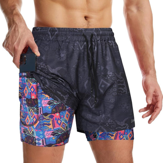 Sportshort heren 2-in-1 met compressiebroek en zakken met ritssluiting – hardloopbroek – fitnesskleding - happygetfit.com
