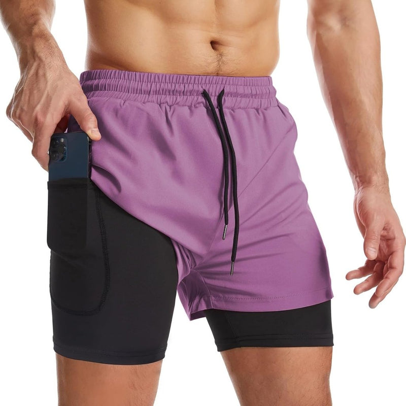 Laden Sie das Bild in Galerie -Viewer, Sportshort heren 2-in-1 met compressiebroek en zakken met ritssluiting – hardloopbroek – fitnesskleding - happygetfit.com
