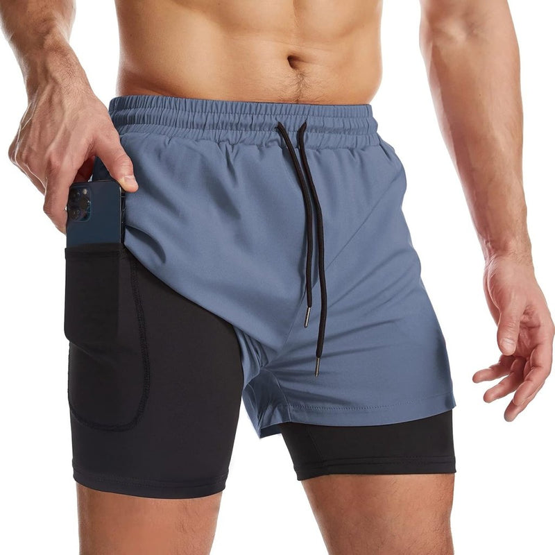 Laden Sie das Bild in Galerie -Viewer, Sportshort heren 2-in-1 met compressiebroek en zakken met ritssluiting – hardloopbroek – fitnesskleding - happygetfit.com
